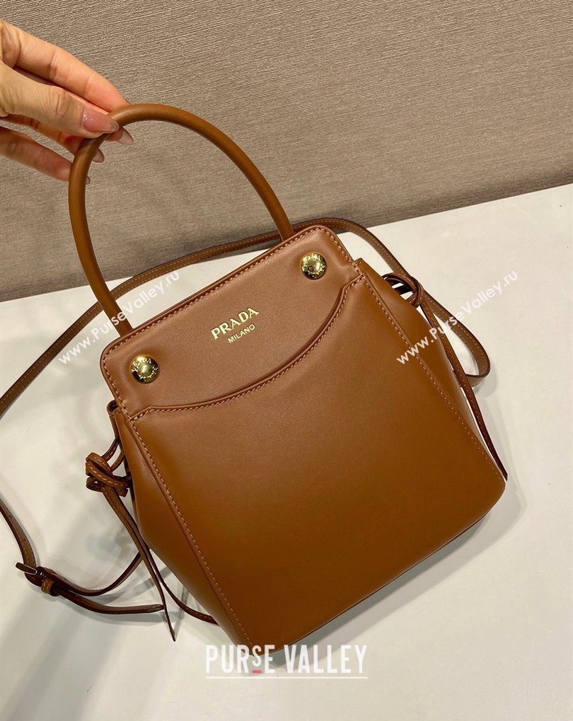 Prada Carry mini leather handbag Cognac Brown 2026 1BA496 (YZ-260410105)