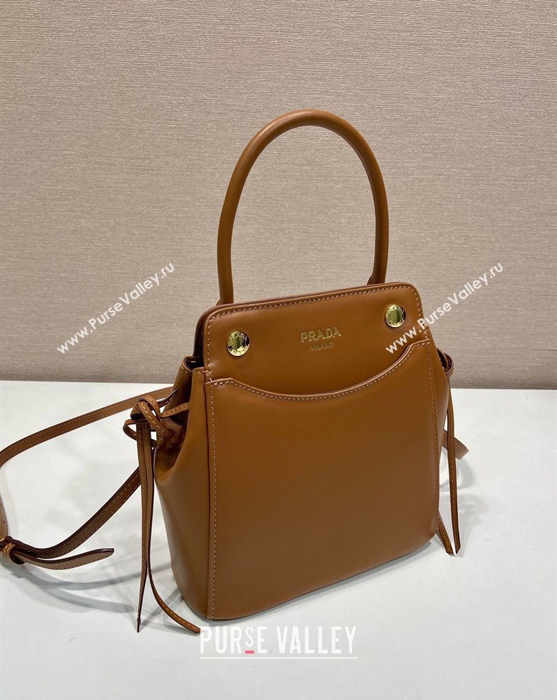 Prada Carry mini leather handbag Cognac Brown 2026 1BA496 (YZ-260410105)