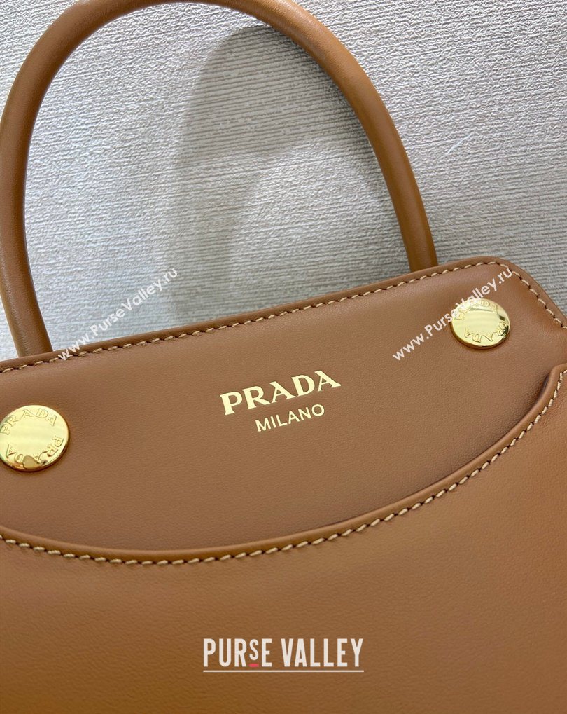 Prada Carry mini leather handbag Cognac Brown 2026 1BA496 (YZ-260410105)