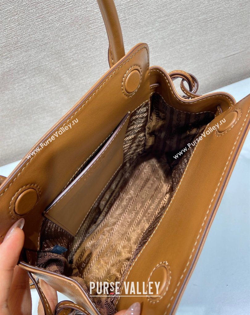 Prada Carry mini leather handbag Cognac Brown 2026 1BA496 (YZ-260410105)