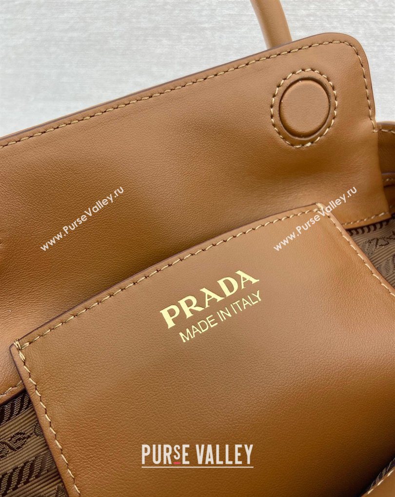 Prada Carry mini leather handbag Cognac Brown 2026 1BA496 (YZ-260410105)