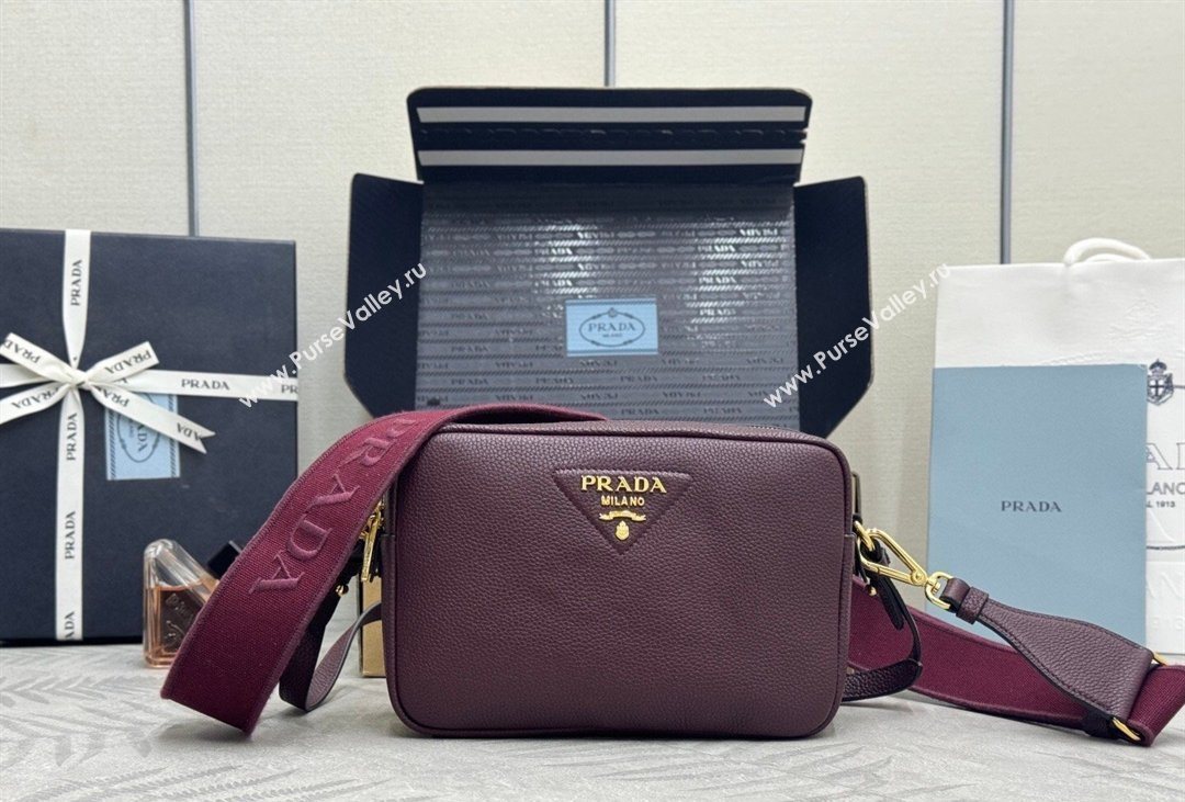 Prada Small leather shoulder bag 1BH082 Burgundy 2026 (YZ-260410111)