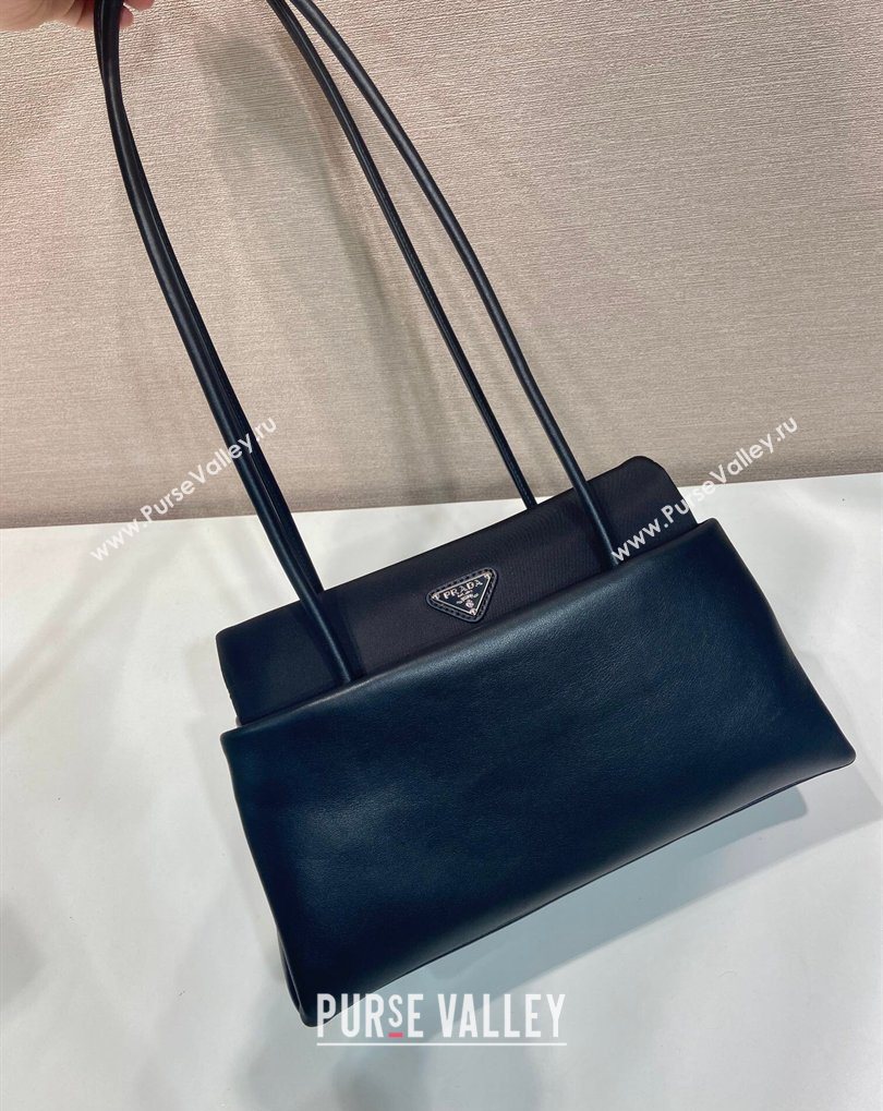 Prada Passage medium leather bag with Re-Nylon flap Black 2026 1BA495 (YZ-260410112)