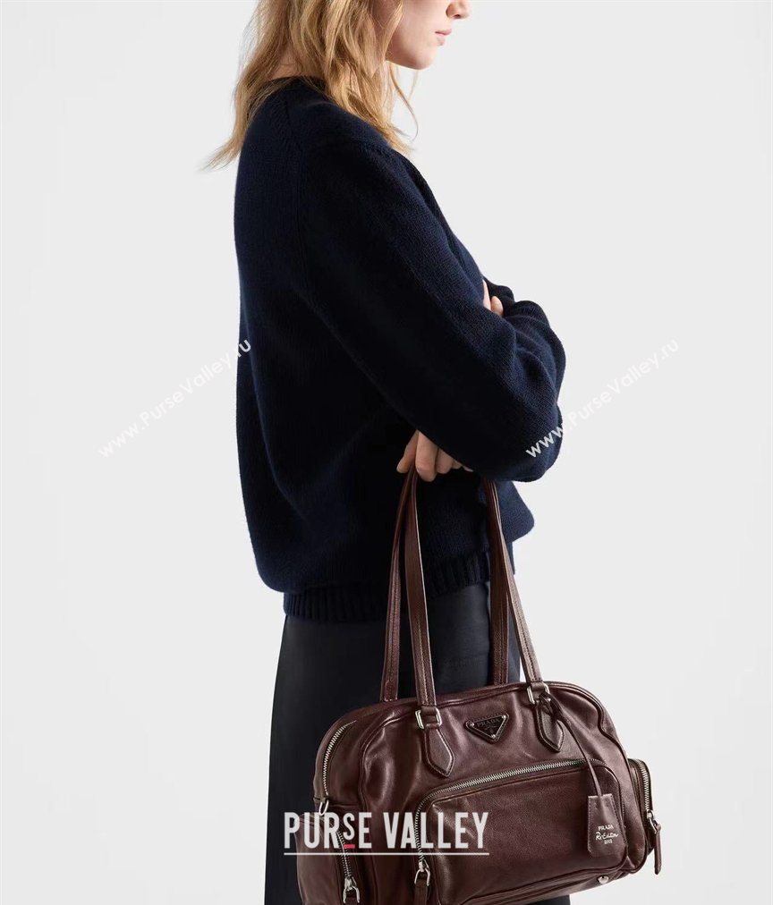 Prada Large washed leather top-handle bag Cocoa Brown 2026 1BB156 (YZ-260410079)