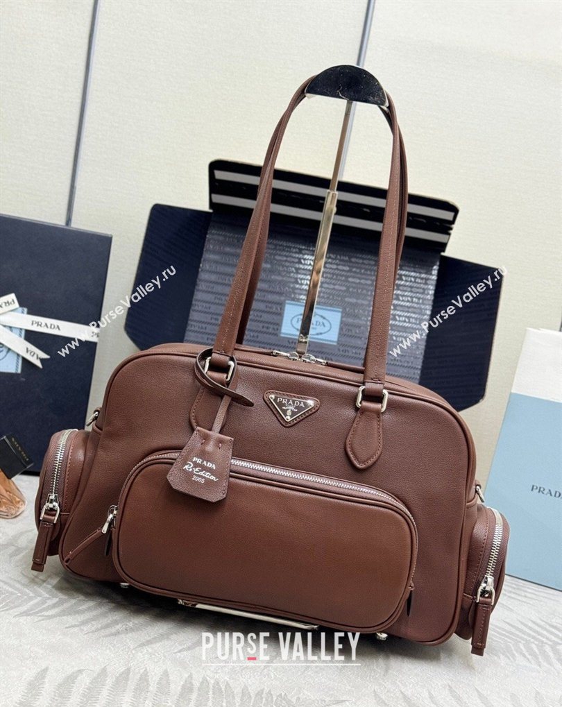 Prada Large washed leather top-handle bag Cocoa Brown 2026 1BB156 (YZ-260410079)