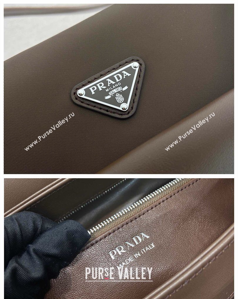 Prada Passage medium leather bag with Re-Nylon flap Coffee Brown 2026 1BA495 (YZ-260410113)
