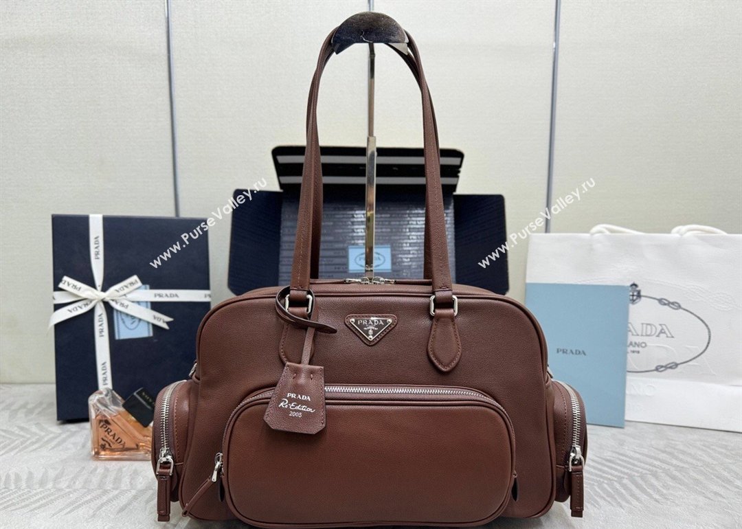 Prada Large washed leather top-handle bag Cocoa Brown 2026 1BB156 (YZ-260410079)