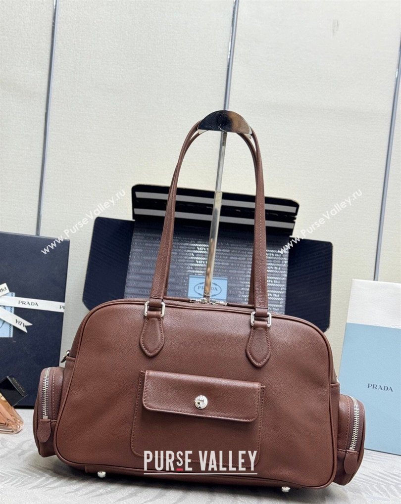 Prada Large washed leather top-handle bag Cocoa Brown 2026 1BB156 (YZ-260410079)