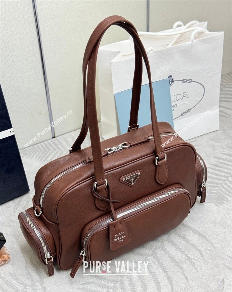 Prada Large washed leather top-handle bag Cocoa Brown 2026 1BB156 (YZ-260410079)