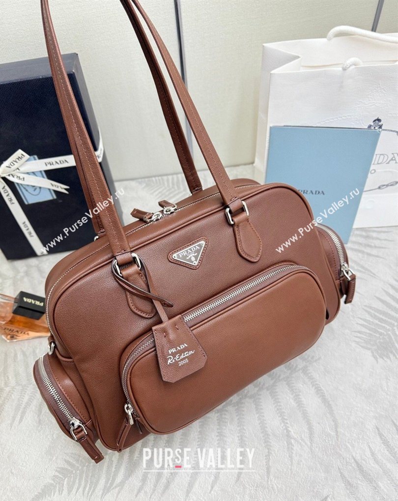 Prada Large washed leather top-handle bag Cocoa Brown 2026 1BB156 (YZ-260410079)