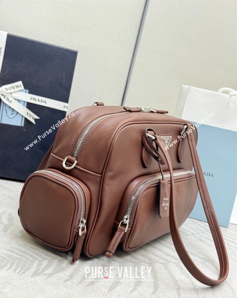 Prada Large washed leather top-handle bag Cocoa Brown 2026 1BB156 (YZ-260410079)