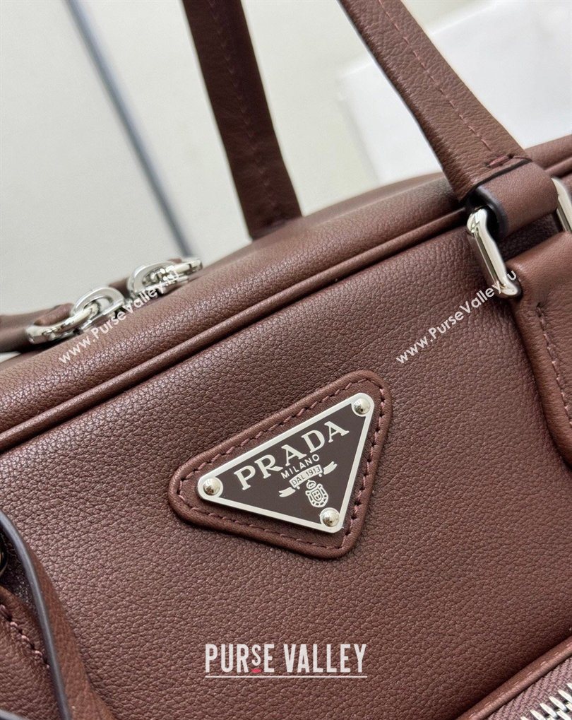 Prada Large washed leather top-handle bag Cocoa Brown 2026 1BB156 (YZ-260410079)