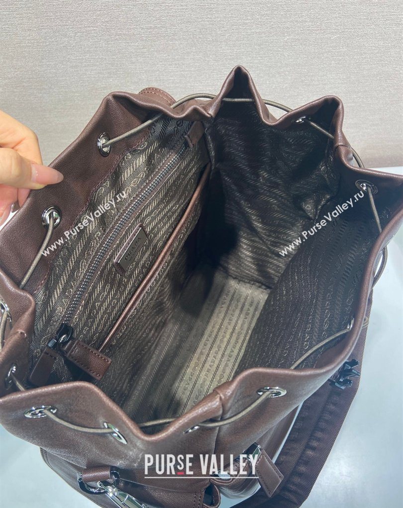 Prada Mens Explore leather backpack bag Coffee Brown 2026 2VZ118 (YZ-260410123)