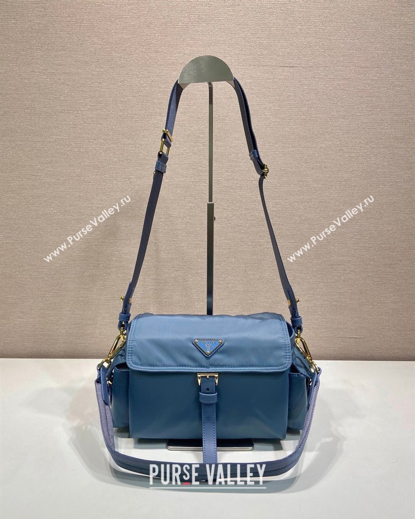 Prada Explore medium Re-Nylon shoulder bag with flap Blue 2026 1BD394 (YZ-260410128)