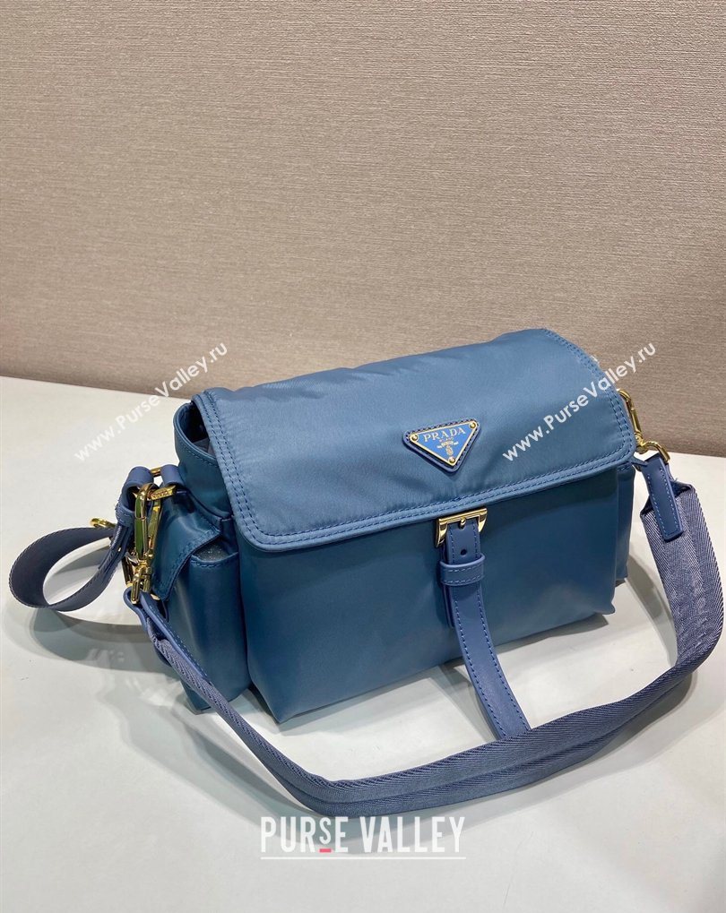 Prada Explore medium Re-Nylon shoulder bag with flap Blue 2026 1BD394 (YZ-260410128)