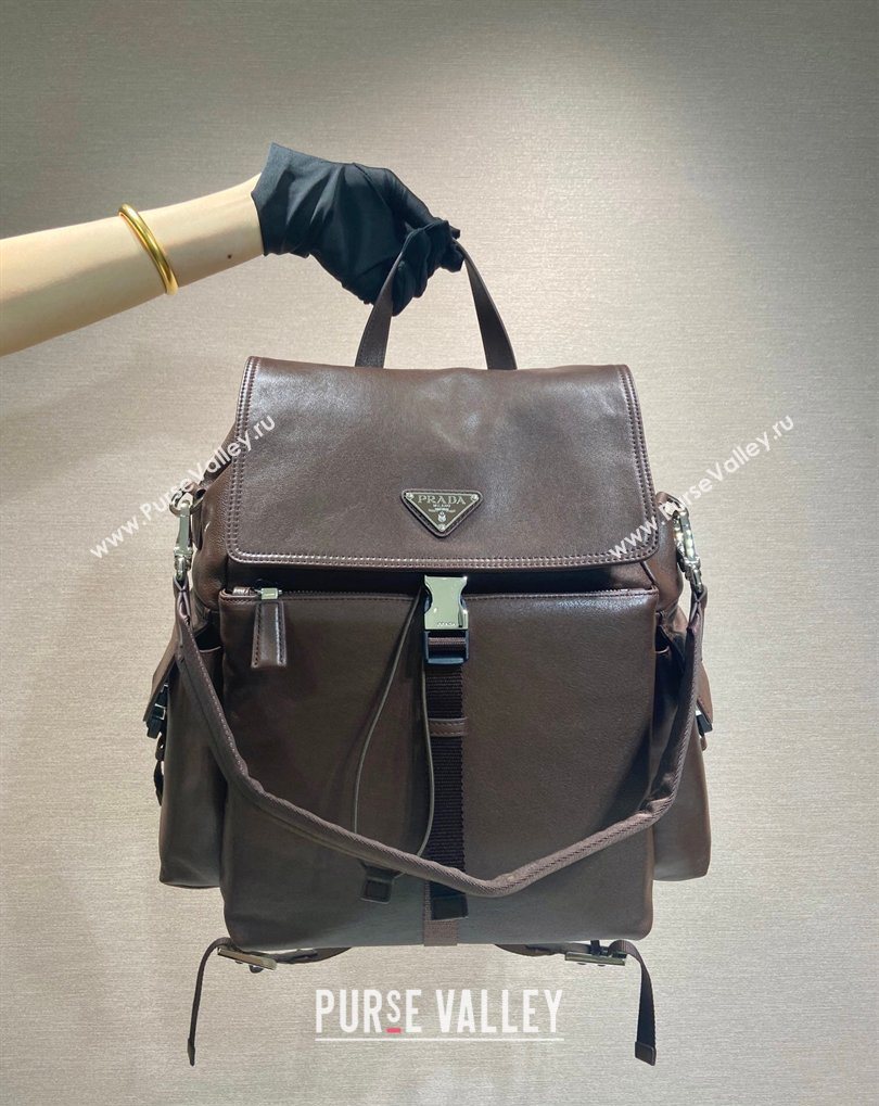 Prada Mens Explore leather backpack bag Coffee Brown 2026 2VZ118 (YZ-260410123)