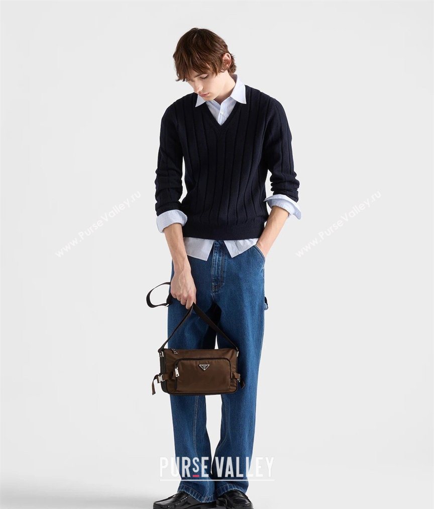Prada Mens Medium Re-Nylon and Saffiano leather shoulder bag Brown 2026 2VH192 (YZ-260410132)