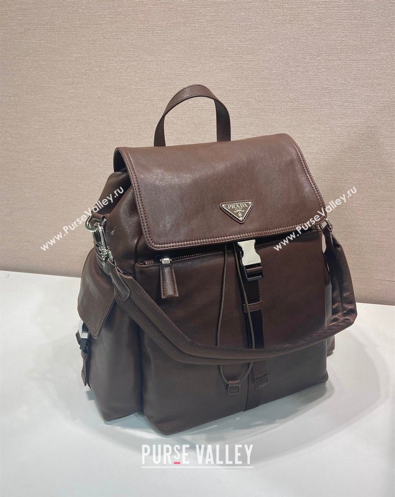 Prada Mens Explore leather backpack bag Coffee Brown 2026 2VZ118 (YZ-260410123)