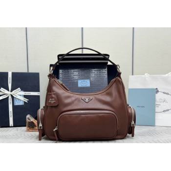 Prada Medium washed leather hobo bag Cocoa Brown 1BC276 2026 (YZ-260410134)