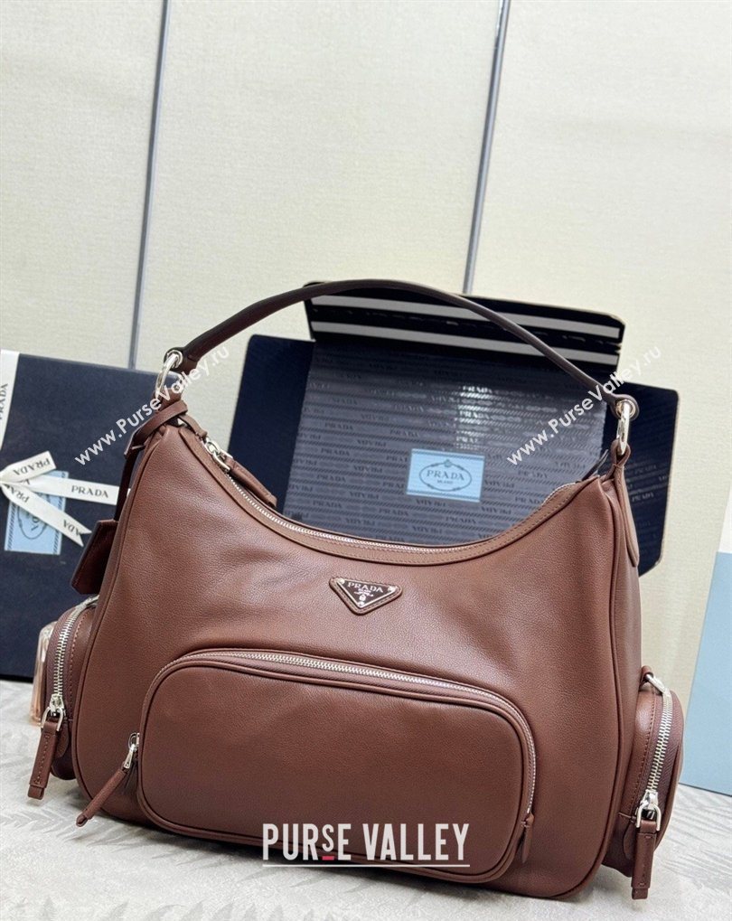 Prada Medium washed leather hobo bag Cocoa Brown 1BC276 2026 (YZ-260410134)