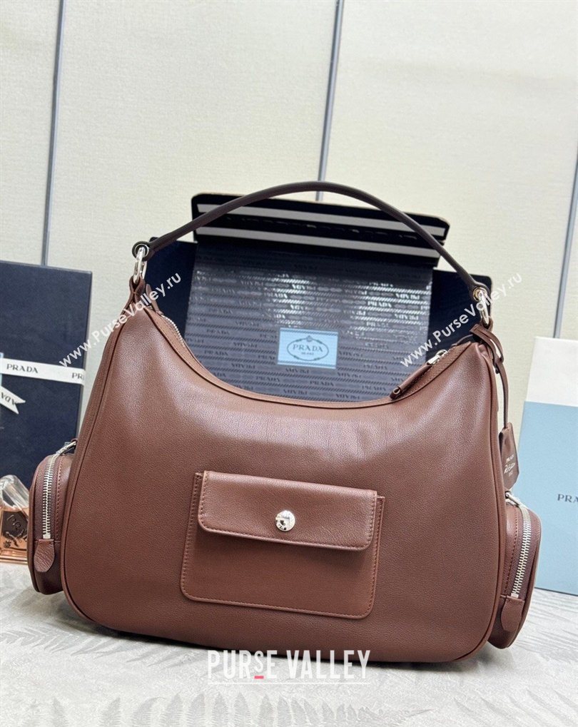Prada Medium washed leather hobo bag Cocoa Brown 1BC276 2026 (YZ-260410134)