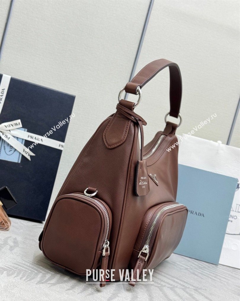 Prada Medium washed leather hobo bag Cocoa Brown 1BC276 2026 (YZ-260410134)
