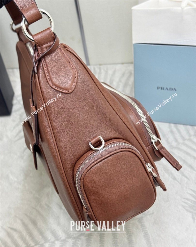 Prada Medium washed leather hobo bag Cocoa Brown 1BC276 2026 (YZ-260410134)