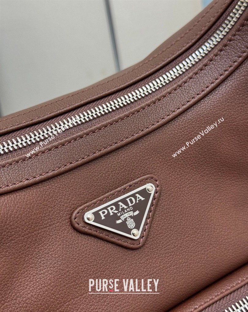 Prada Medium washed leather hobo bag Cocoa Brown 1BC276 2026 (YZ-260410134)