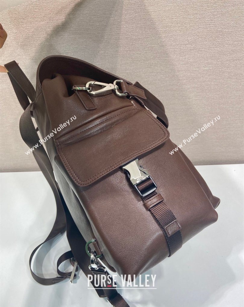 Prada Mens Explore leather backpack bag Coffee Brown 2026 2VZ118 (YZ-260410123)