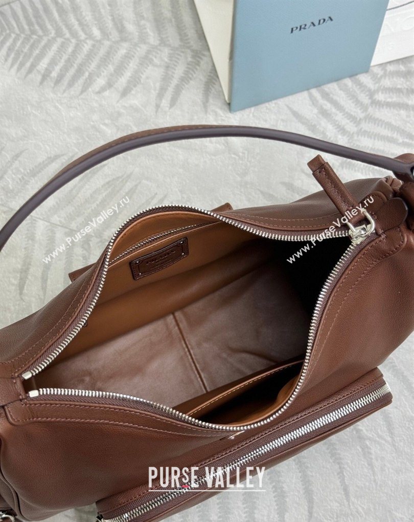 Prada Medium washed leather hobo bag Cocoa Brown 1BC276 2026 (YZ-260410134)