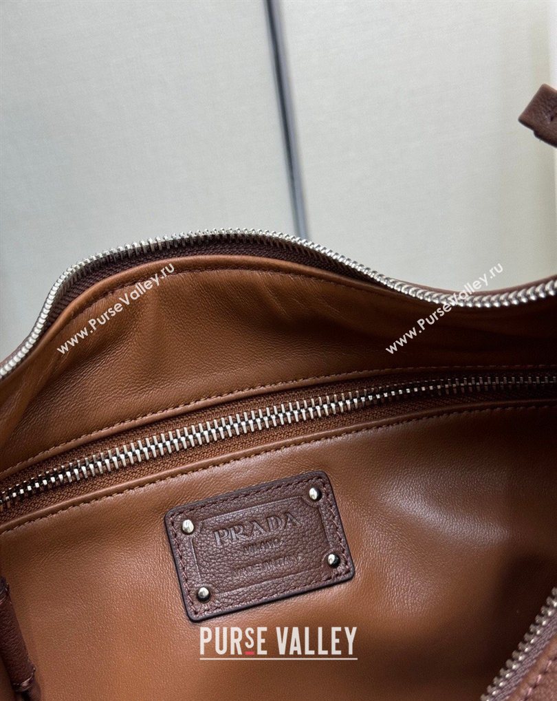 Prada Medium washed leather hobo bag Cocoa Brown 1BC276 2026 (YZ-260410134)