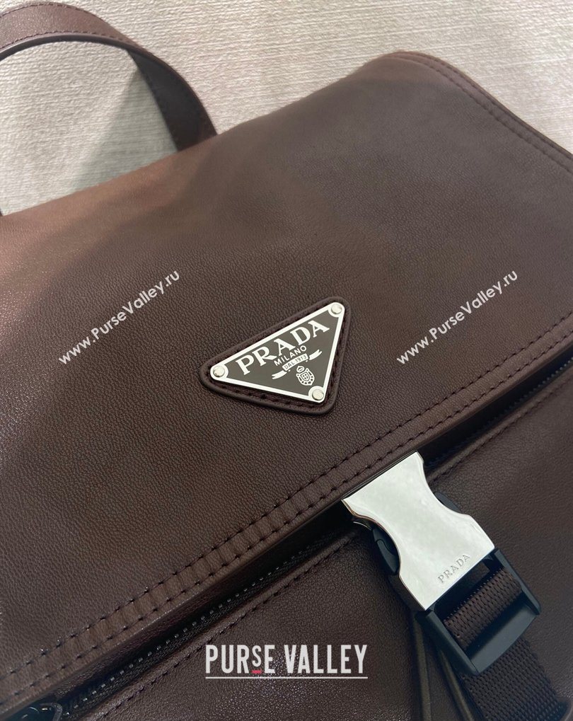 Prada Mens Explore leather backpack bag Coffee Brown 2026 2VZ118 (YZ-260410123)