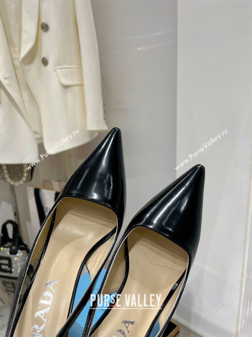 Prada Brushed Leather Slingback Pumps 8.5cm with Back Logo Black 2023 PR121401 (MD-231214019)