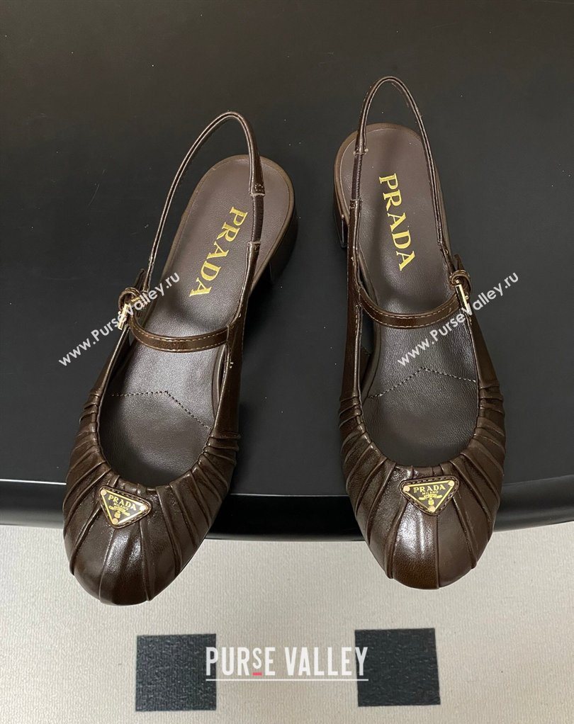 Prada Pleated Leather Slingbacks Pumps 4cm Chocolate Brown 2026 PR022701 (MD-260227094)
