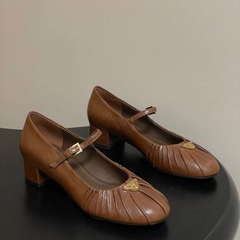 Prada Pleated Leather Mary Janes Pumps 4cm Dark Brown 2026 PR022701 (MD-260227097)