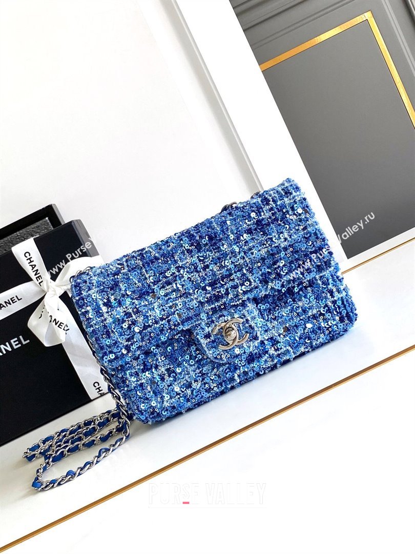 Chanel Sequins Tweed Mini Flap Bag Blue 2024 (JY-24071812)