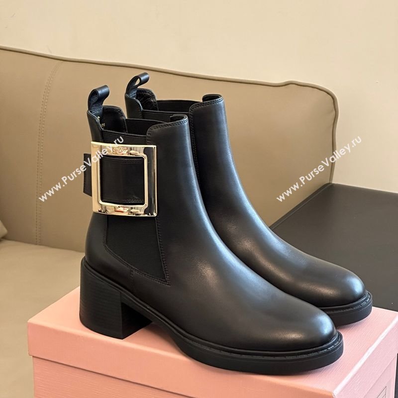 Roger Vivier Viv Rangers Chelsea Booties 6cm in Calfskin Leather with Metal Buckle Black 2025 RV121204 (KL-251212026)
