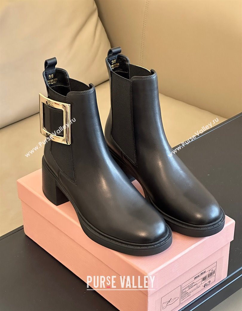 Roger Vivier Viv Rangers Chelsea Booties 6cm in Calfskin Leather with Metal Buckle Black 2025 RV121204 (KL-251212026)