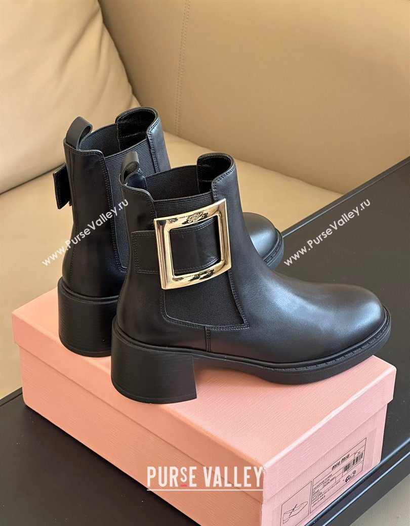 Roger Vivier Viv Rangers Chelsea Booties 6cm in Calfskin Leather with Metal Buckle Black 2025 RV121204 (KL-251212026)