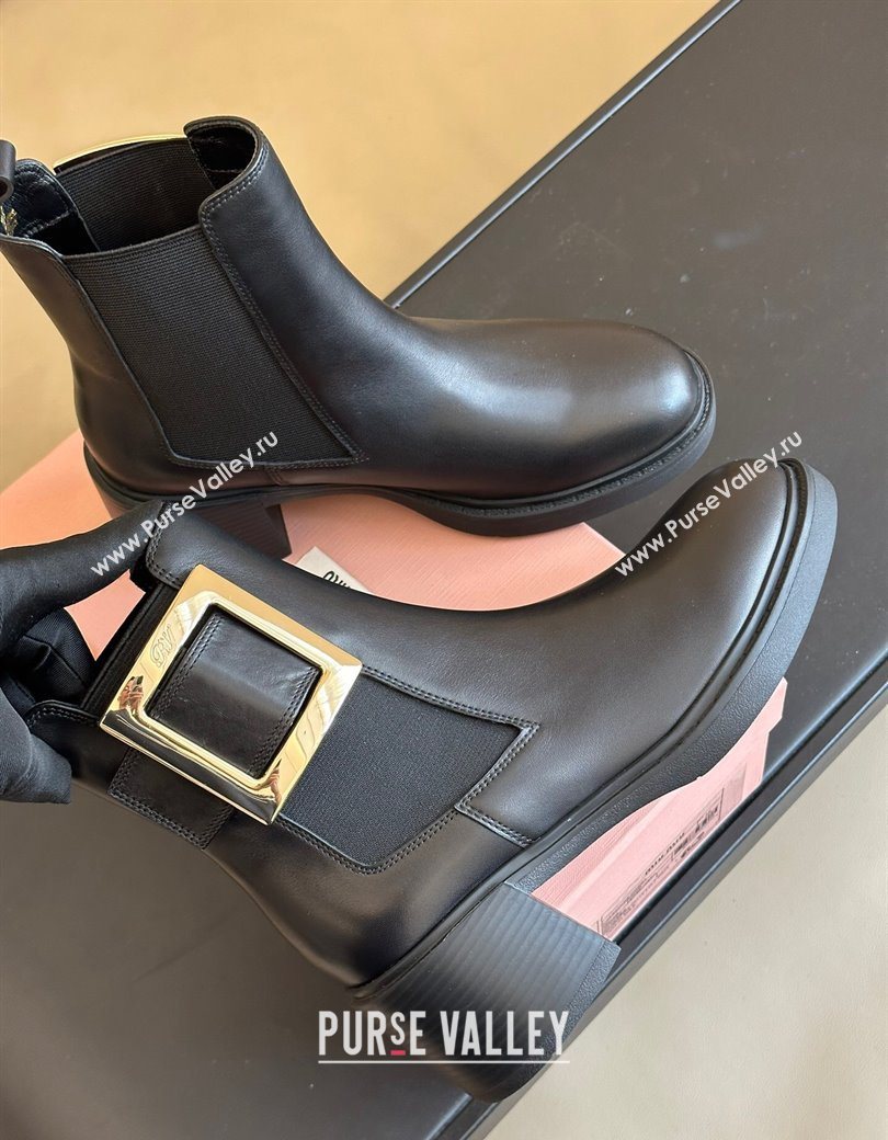 Roger Vivier Viv Rangers Chelsea Booties 6cm in Calfskin Leather with Metal Buckle Black 2025 RV121204 (KL-251212026)