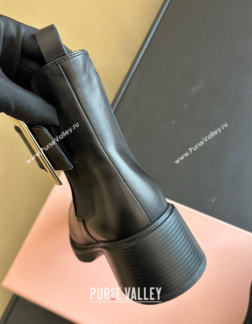 Roger Vivier Viv Rangers Chelsea Booties 6cm in Calfskin Leather with Metal Buckle Black 2025 RV121204 (KL-251212026)