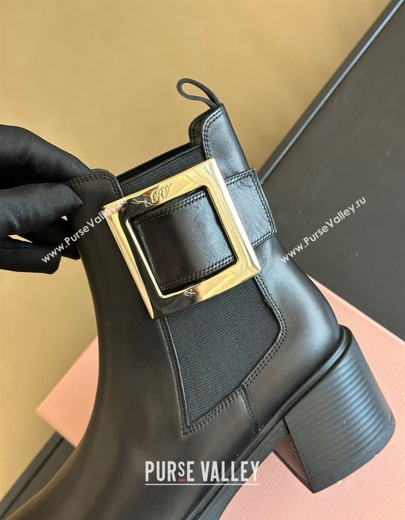 Roger Vivier Viv Rangers Chelsea Booties 6cm in Calfskin Leather with Metal Buckle Black 2025 RV121204 (KL-251212026)