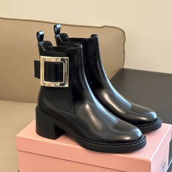 Roger Vivier Viv Rangers Chelsea Booties 6cm in Shiny Leather with Metal Buckle Black 2025 RV121204 (KL-251212027)