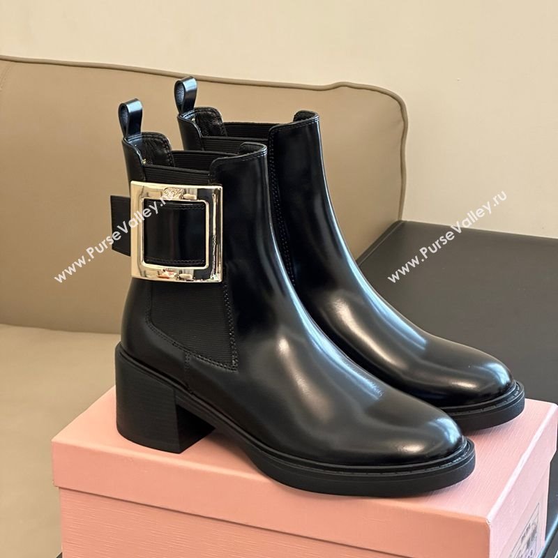 Roger Vivier Viv Rangers Chelsea Booties 6cm in Shiny Leather with Metal Buckle Black 2025 RV121204 (KL-251212027)