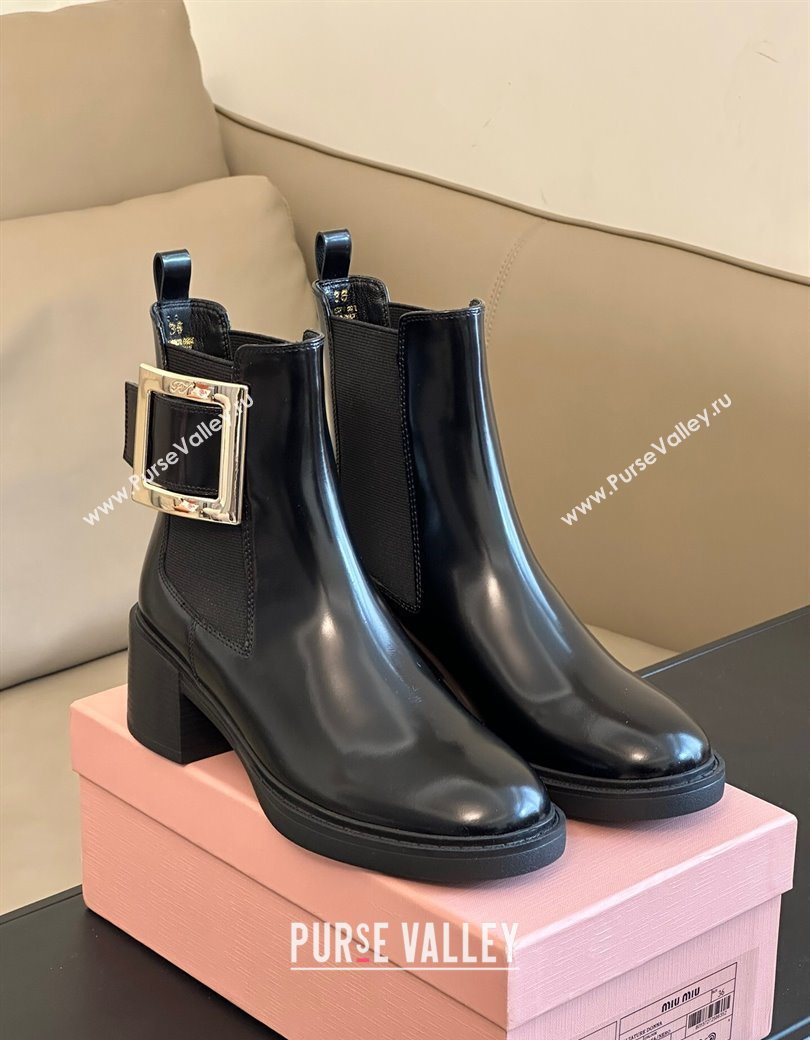 Roger Vivier Viv Rangers Chelsea Booties 6cm in Shiny Leather with Metal Buckle Black 2025 RV121204 (KL-251212027)