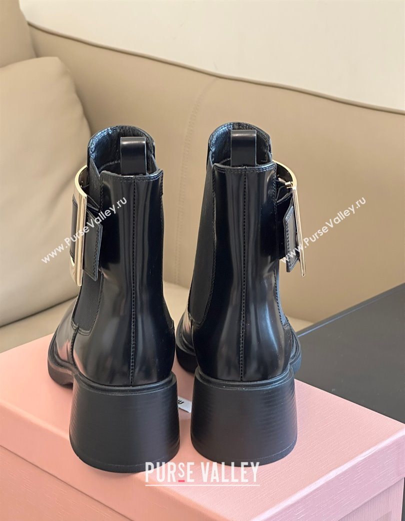 Roger Vivier Viv Rangers Chelsea Booties 6cm in Shiny Leather with Metal Buckle Black 2025 RV121204 (KL-251212027)
