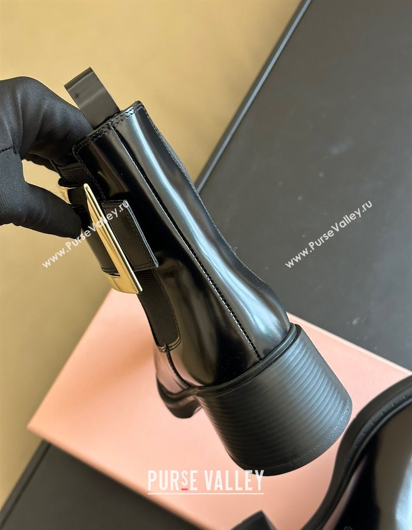 Roger Vivier Viv Rangers Chelsea Booties 6cm in Shiny Leather with Metal Buckle Black 2025 RV121204 (KL-251212027)