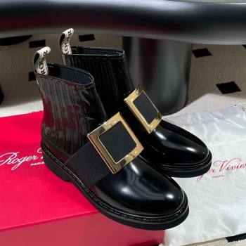 Roger Vivier Viv Rangers Flat Chelsea Booties in Patent Leather with Strass Buckle Black 2025 RV121206 (KL-251212042)