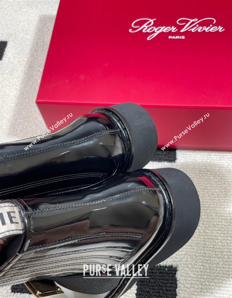 Roger Vivier Viv Rangers Flat Chelsea Booties in Patent Leather with Strass Buckle Black 2025 RV121206 (KL-251212042)