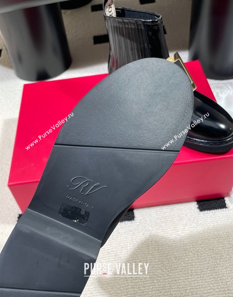 Roger Vivier Viv Rangers Flat Chelsea Booties in Patent Leather with Strass Buckle Black 2025 RV121206 (KL-251212042)